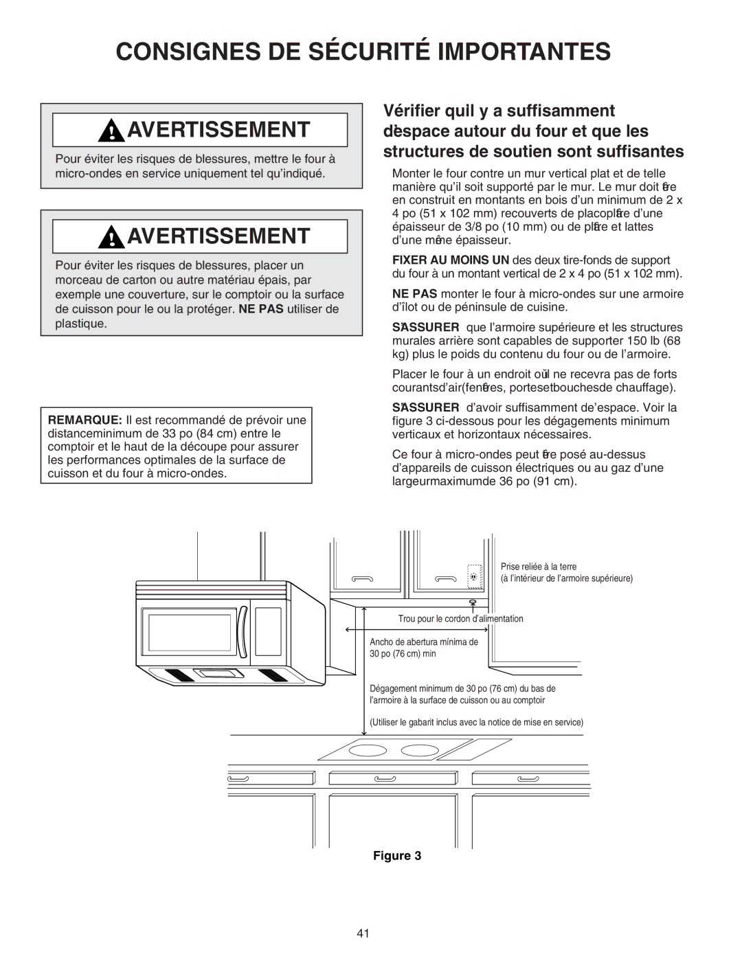 Maytag Electric Microwave installation instructions Utiliser le gabarit inclus avec la notice de mise en service 