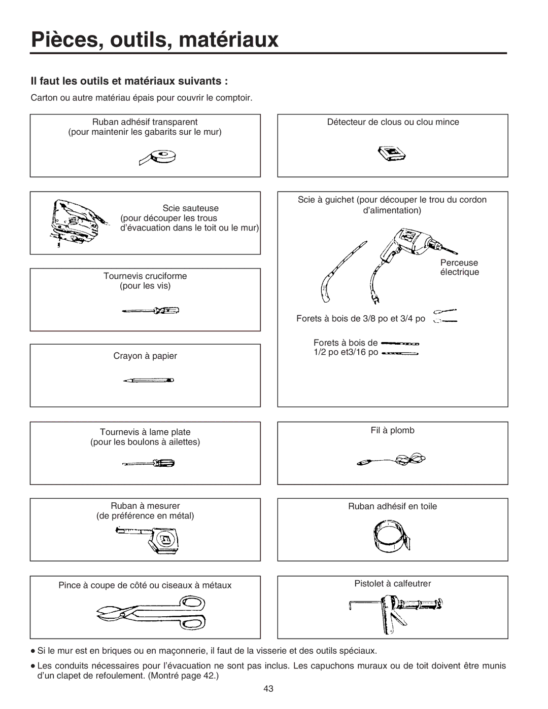 Maytag Electric Microwave installation instructions Il faut les outils et matériaux suivants 