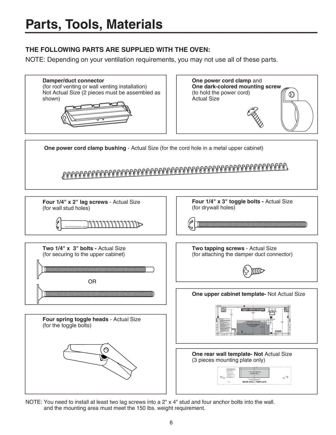 Maytag Electric Microwave installation instructions Parts, Tools, Materials, Damper/duct connector 