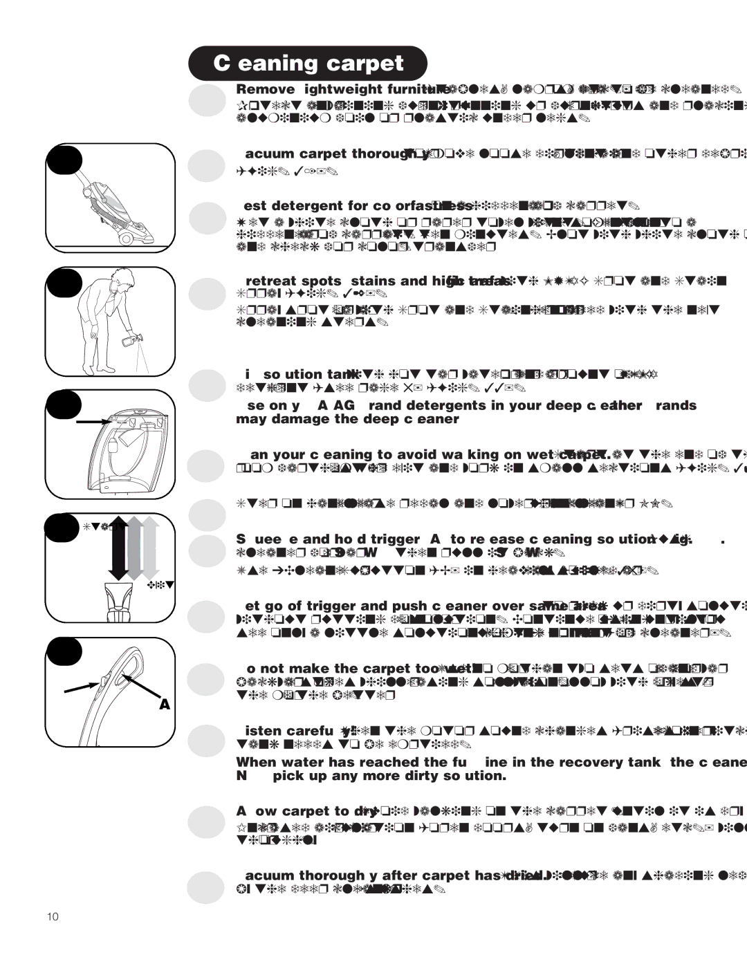 Maytag F6212901 manual Cleaning carpet, Test detergent for colorfastness on a hidden area of carpet 