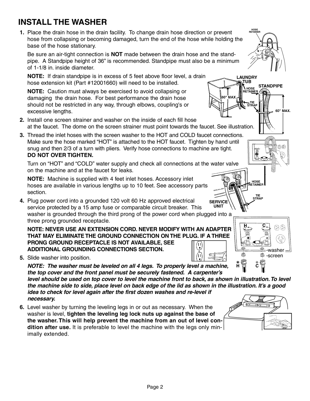 Maytag FAV6800 installation instructions Do not Over Tighten, Additional Grounding Connections Section 