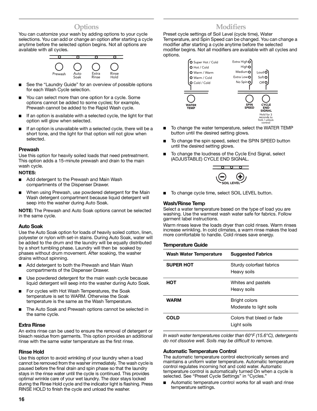 Maytag FRONT-LOADINGAUTOMATICWASHER manual Modifiers 