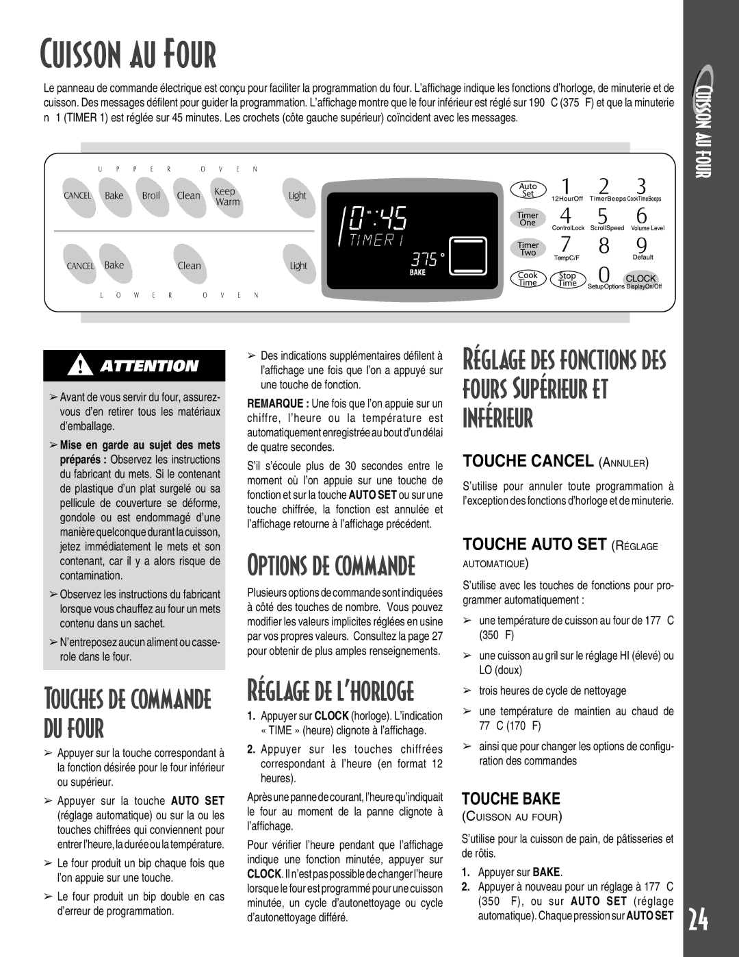 Maytag GEMINI warranty Cuisson au Four, Réglage des fonctions des fours Supérieur et inférieur, Touches de commande du four 