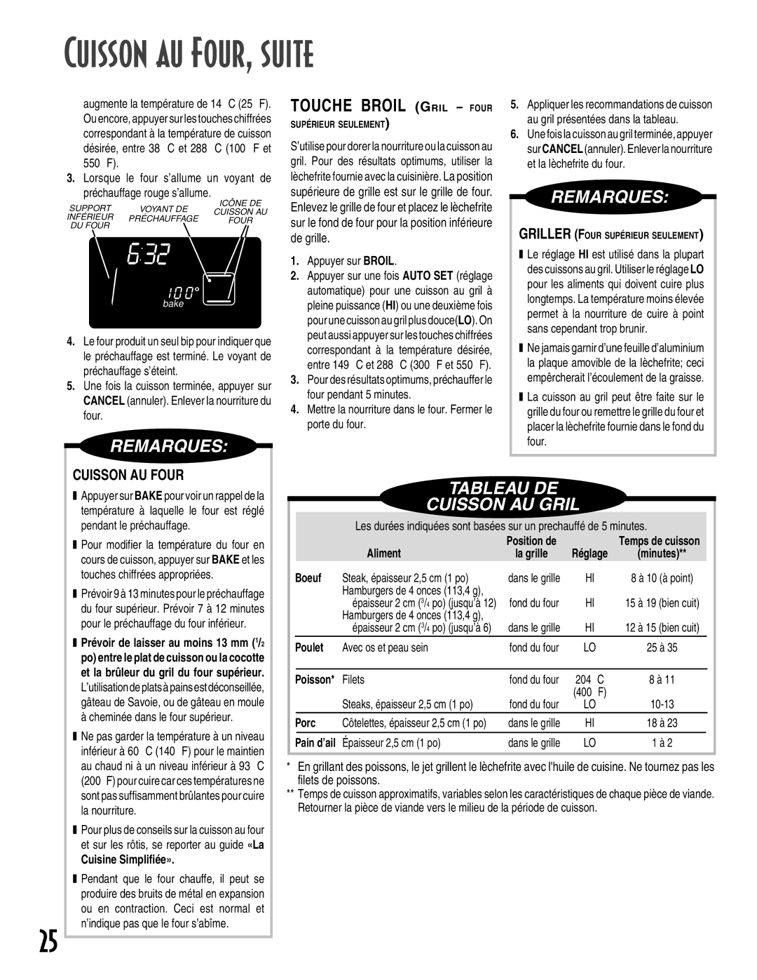 Maytag GEMINI warranty Cuisson au Four, suite, Touche Broil Gril Ð Four, Cuisson AU Four 