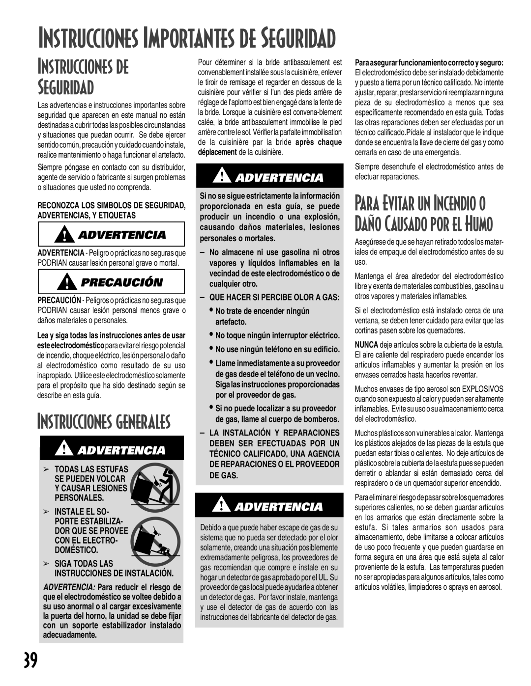 Maytag GEMINI warranty Instrucciones de Seguridad, Instrucciones generales, Todas LAS Estufas, DOMƒSTICO 