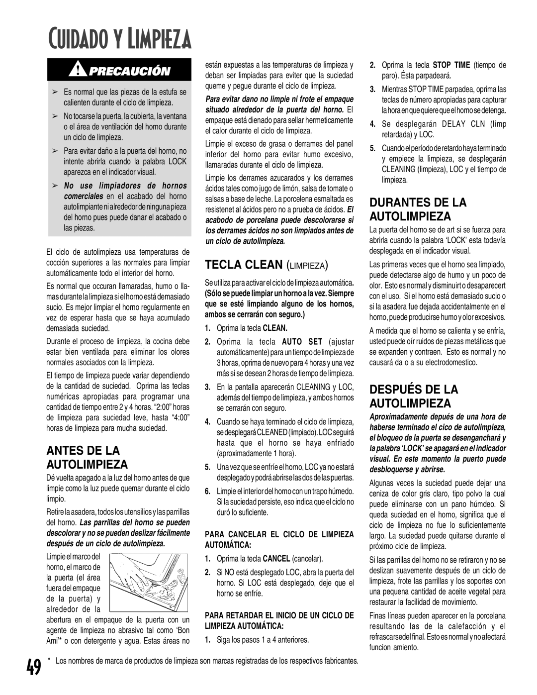 Maytag GEMINI warranty Antes DE LA Autolimpieza, Tecla Clean Limpieza, Durantes DE LA Autolimpieza, DESPUƒS DE LA 