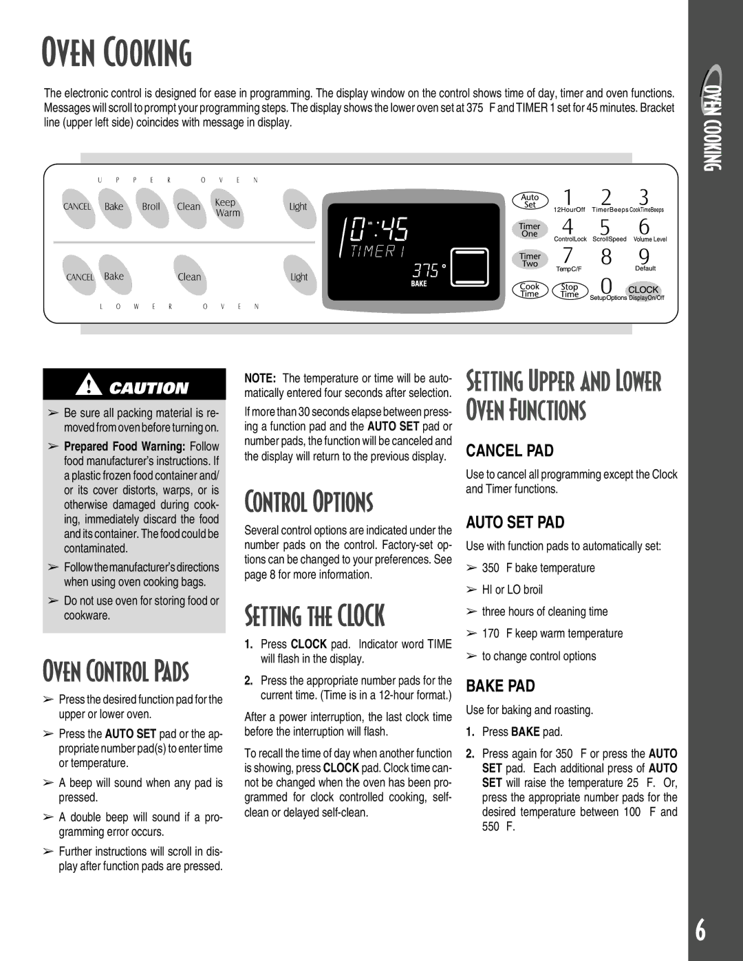 Maytag GEMINI warranty Oven Cooking, Control Options, Oven Control Pads 