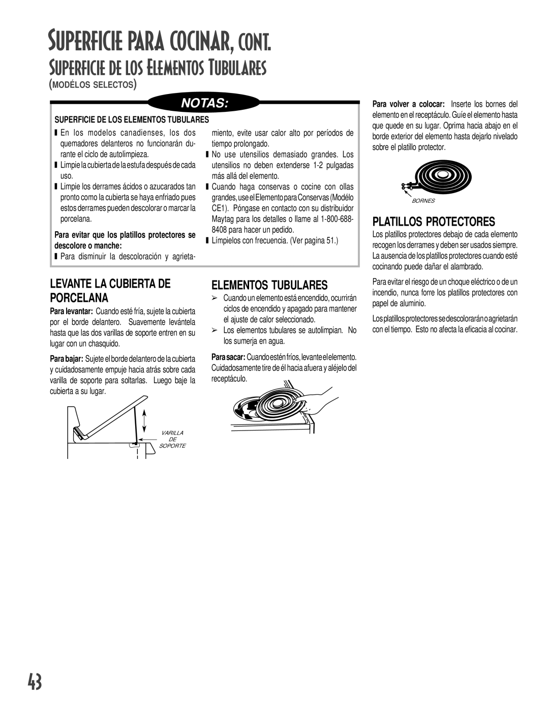 Maytag GEMINITM warranty Platillos Protectores, Levante LA Cubierta DE Porcelana, Superficie DE LOS Elementos Tubulares 