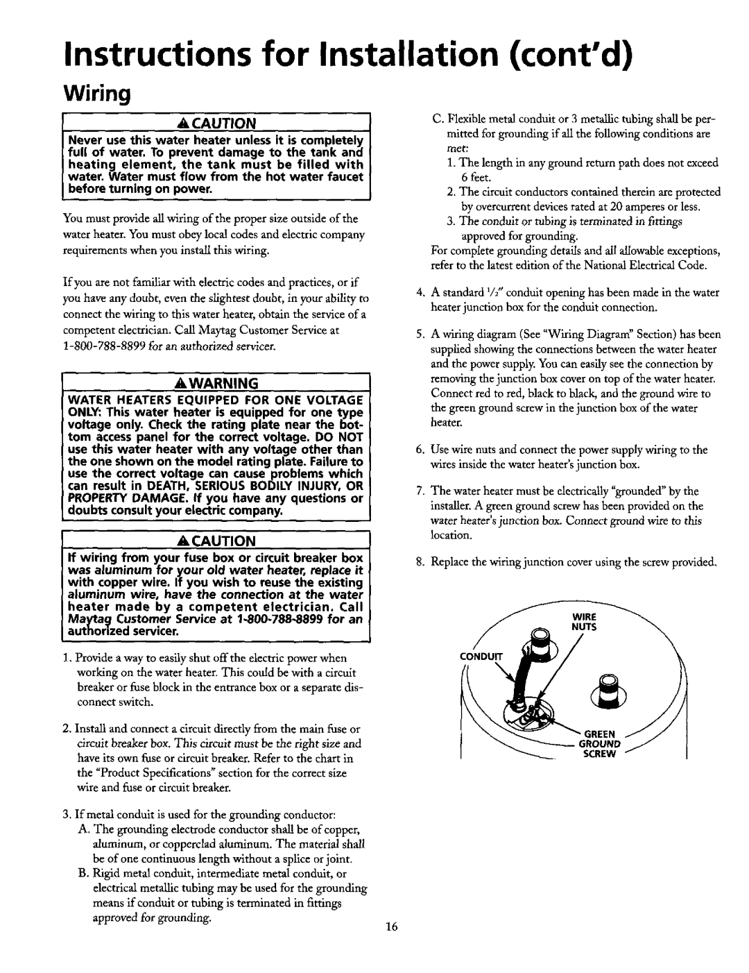 Maytag HE21250PC, HE21282PC operating instructions Water Heaters Equipped for ONE Voltage, Wire Conduit 