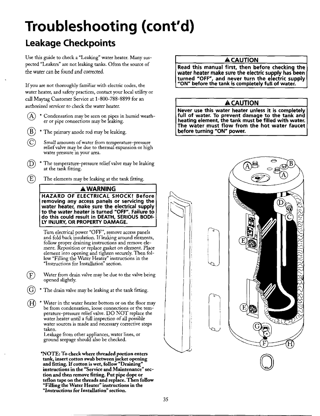 Maytag HE21282PC, HE21250PC operating instructions Leakage Checkpoints, Hazard Electrical, LY INJURY, or PR Operty Damage 