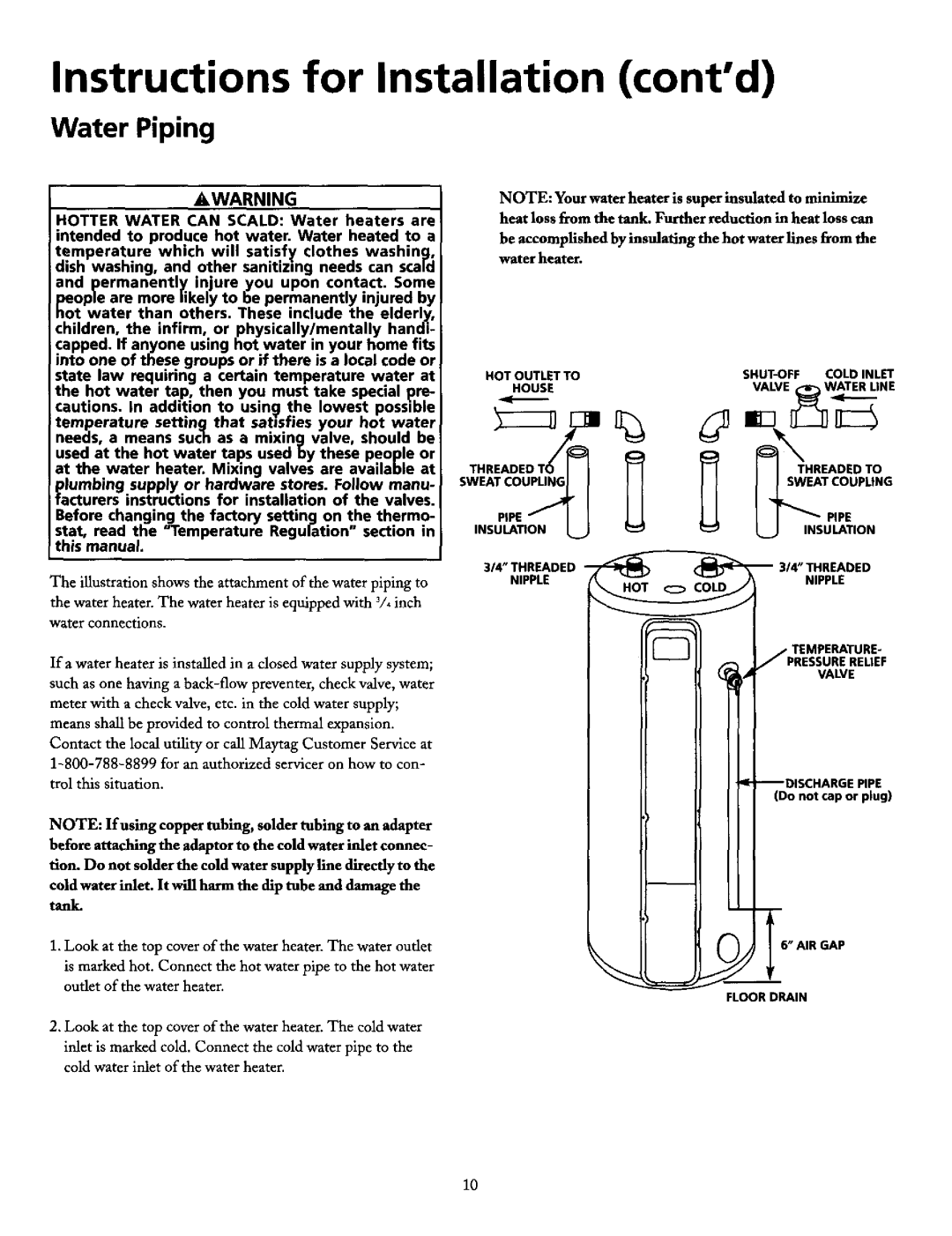 Maytag HE31282T, HE31250T, HE31250S, HE31240S, HE21240S, HE21250T, HE21250S, HE21282T operating instructions Water Piping 