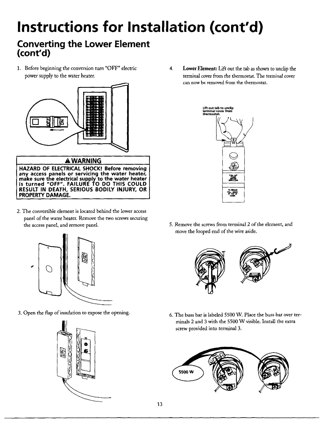 Maytag HE21250T, HE31250T Converting the Lower Element contd, Esult in D Eath Seri OUS B Odily Injury , or Property Damage 