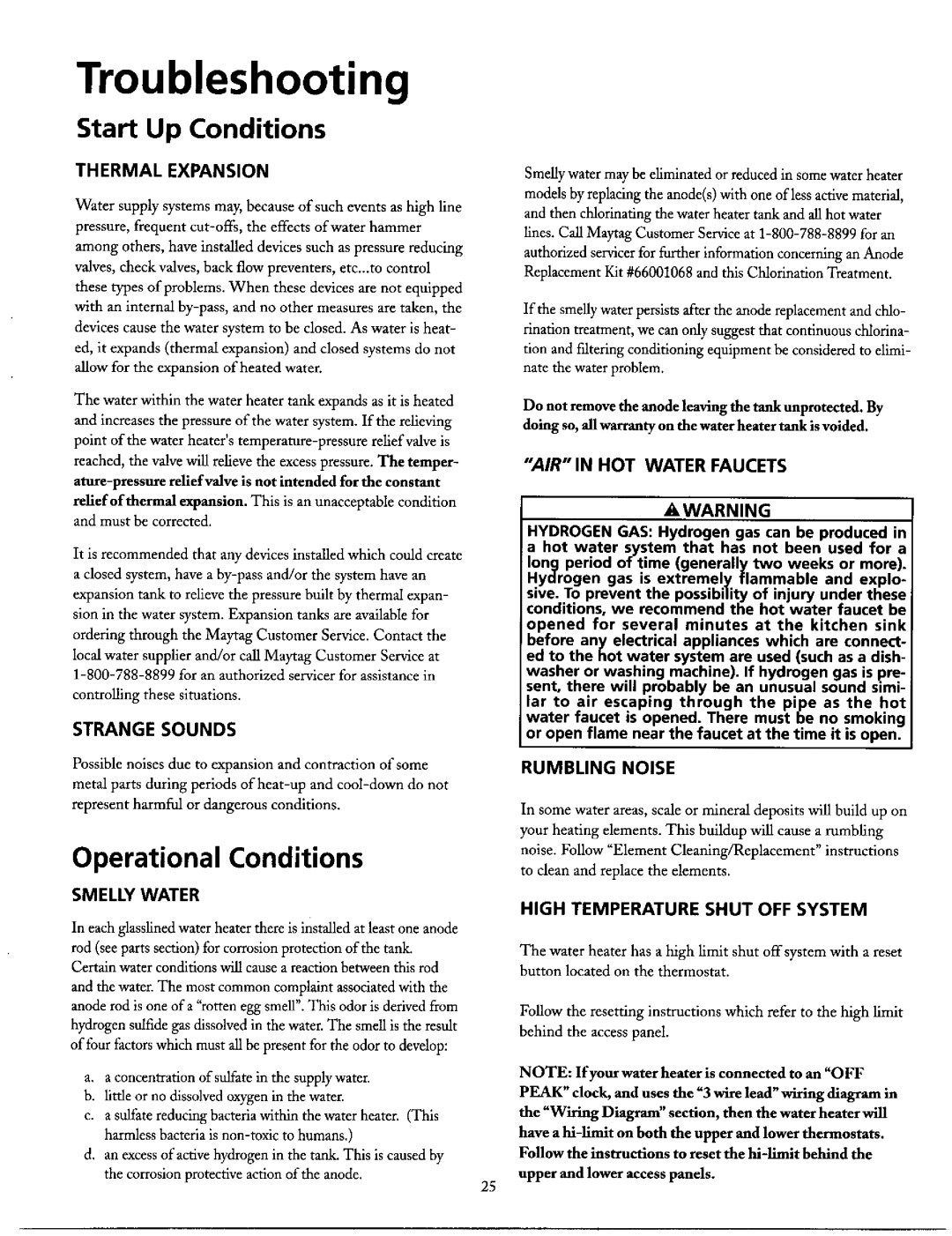 Maytag HE2950S Troubleshooting, AIR in HOT Water Faucets, Rumbling Noise, Smelly Water High Temperature Shut OFF System 