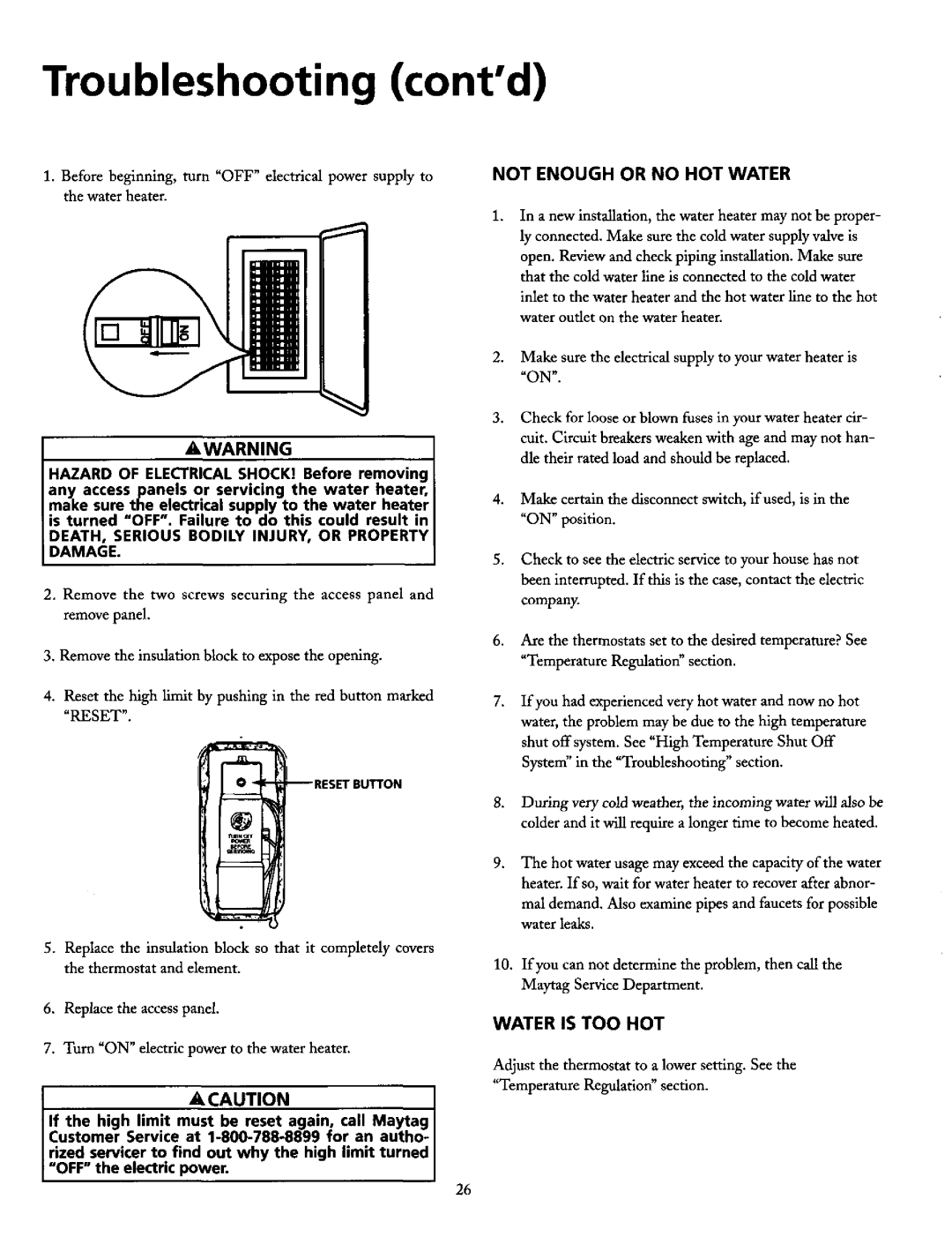 Maytag HE2966T, HE3940T, HE3940L, HE3950T, HE3940S, HE3966T, HE3950S, HE3930T, HE2950T, HE2940T manual Troubleshooting contd, Reset 