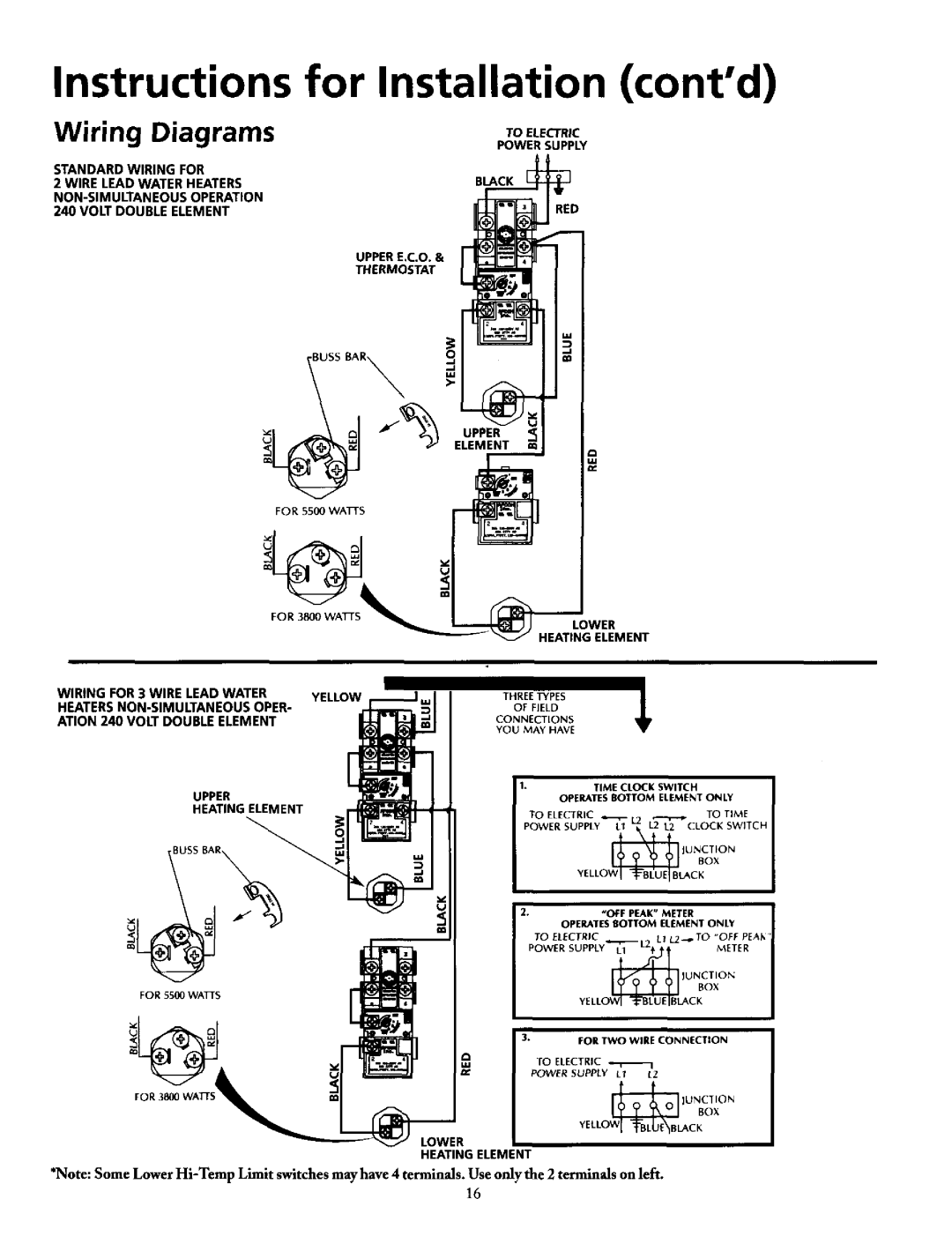 Maytag HE3950T, HE3940T Wiring Diagrams, Instructions for Installation contd, Element, ToELE R,C, Lower, Heatingelement 