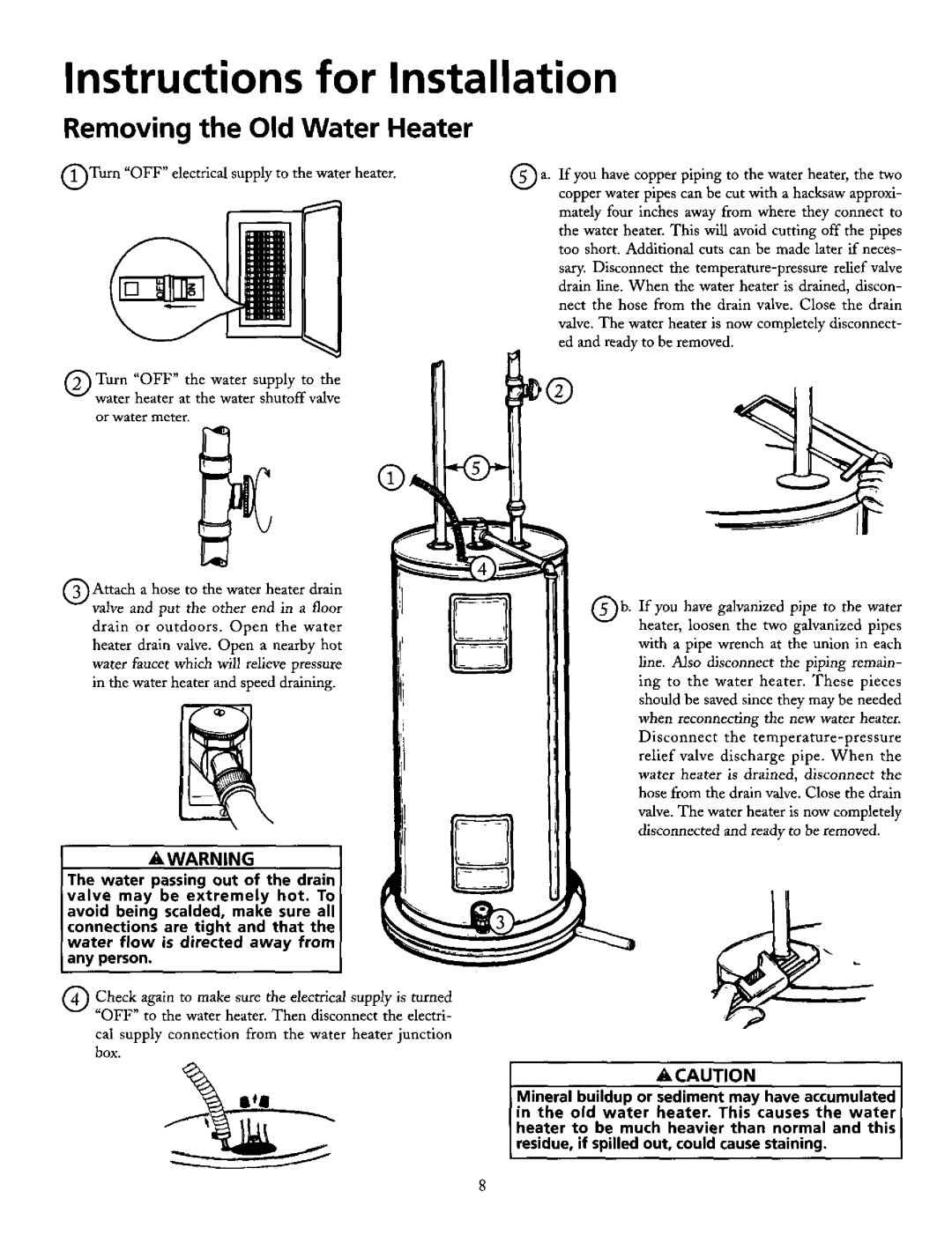 Maytag HE2940T, HE3940T, HE3940L, HE3950T, HE3940S Instructions for Installation, Removing the Old Water Heater, mtlIACAUTION 