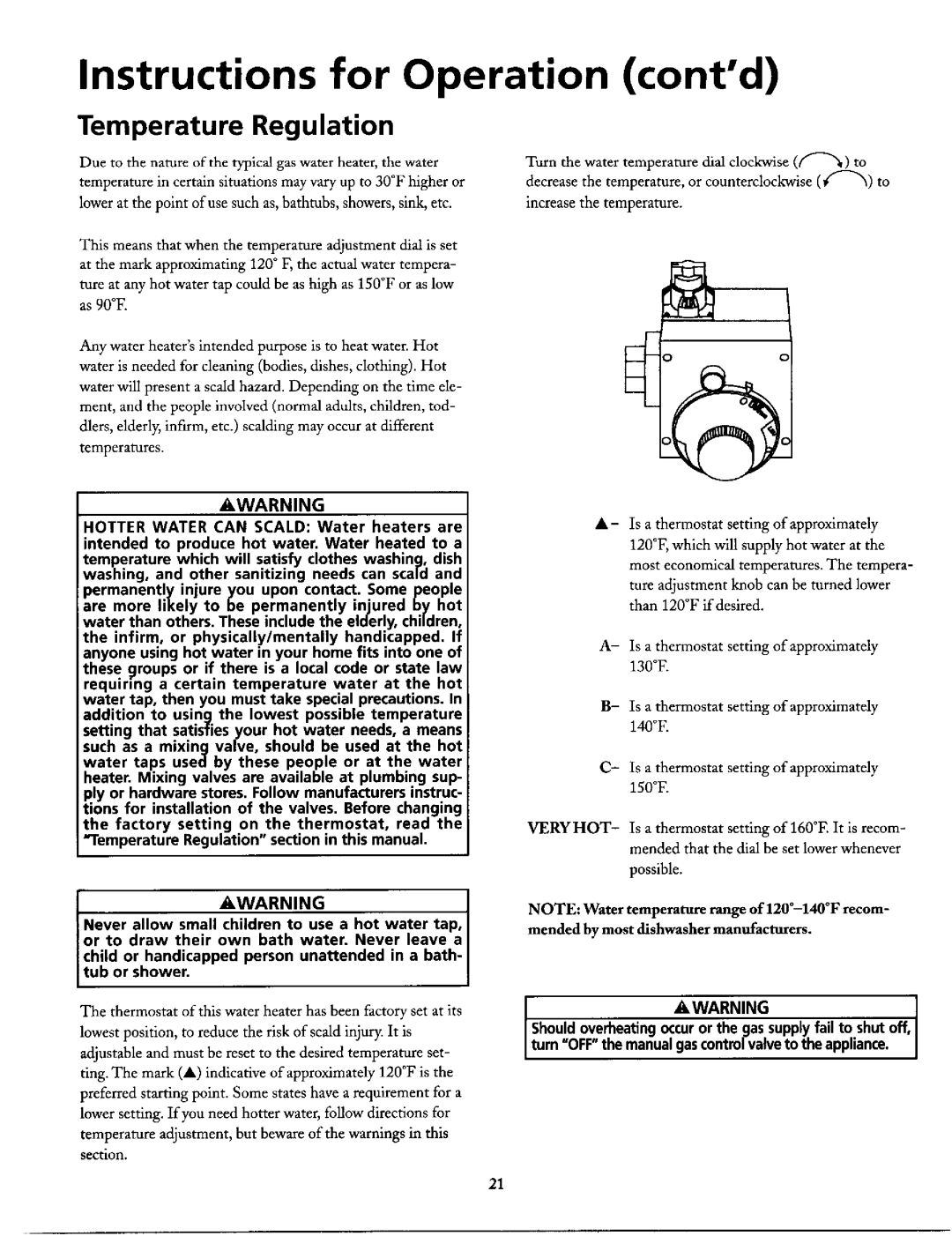 Maytag HN41240X, HN51240X manual Instructions for Operation contd, Temperature Regulation 