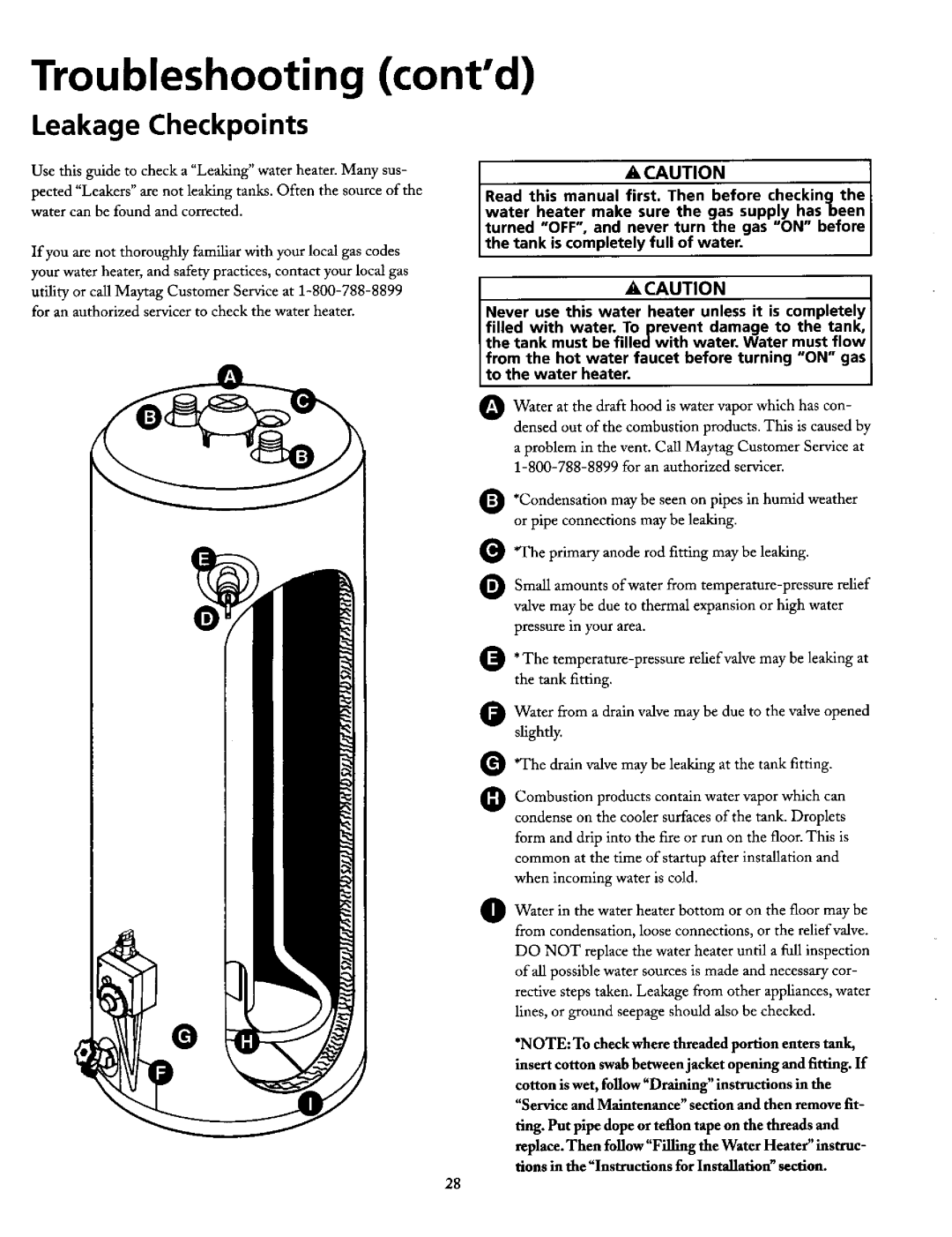 Maytag HN51240X, HN41240X manual Leakage Checkpoints, Kcaution 