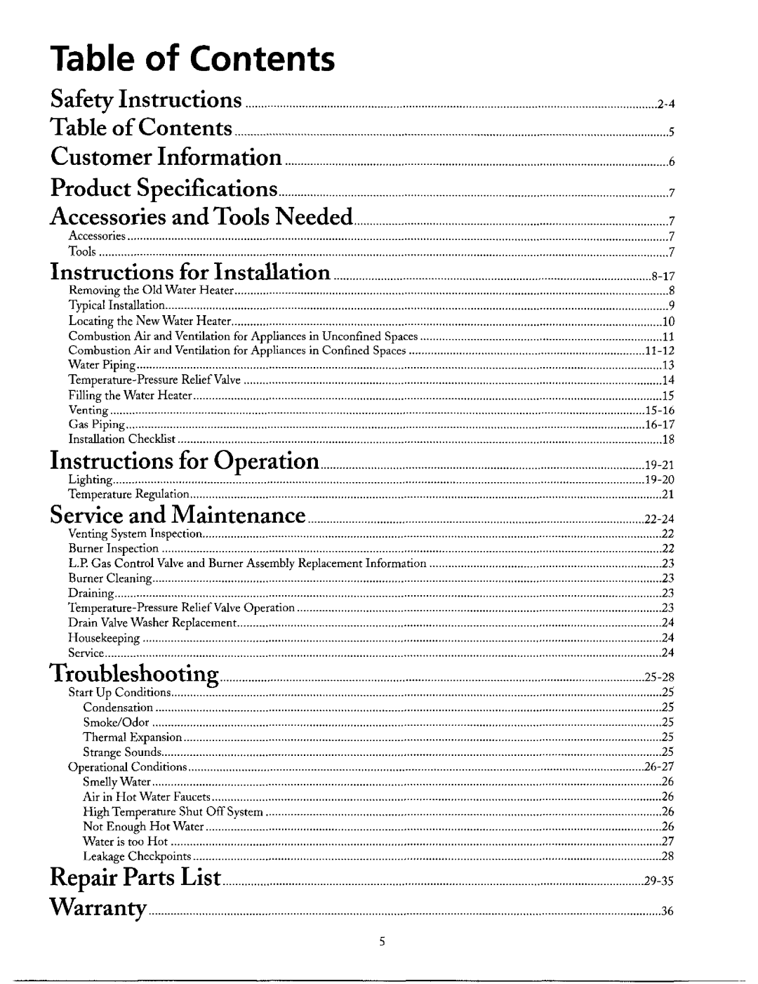 Maytag HN41240X, HN51240X manual Table of Contents 