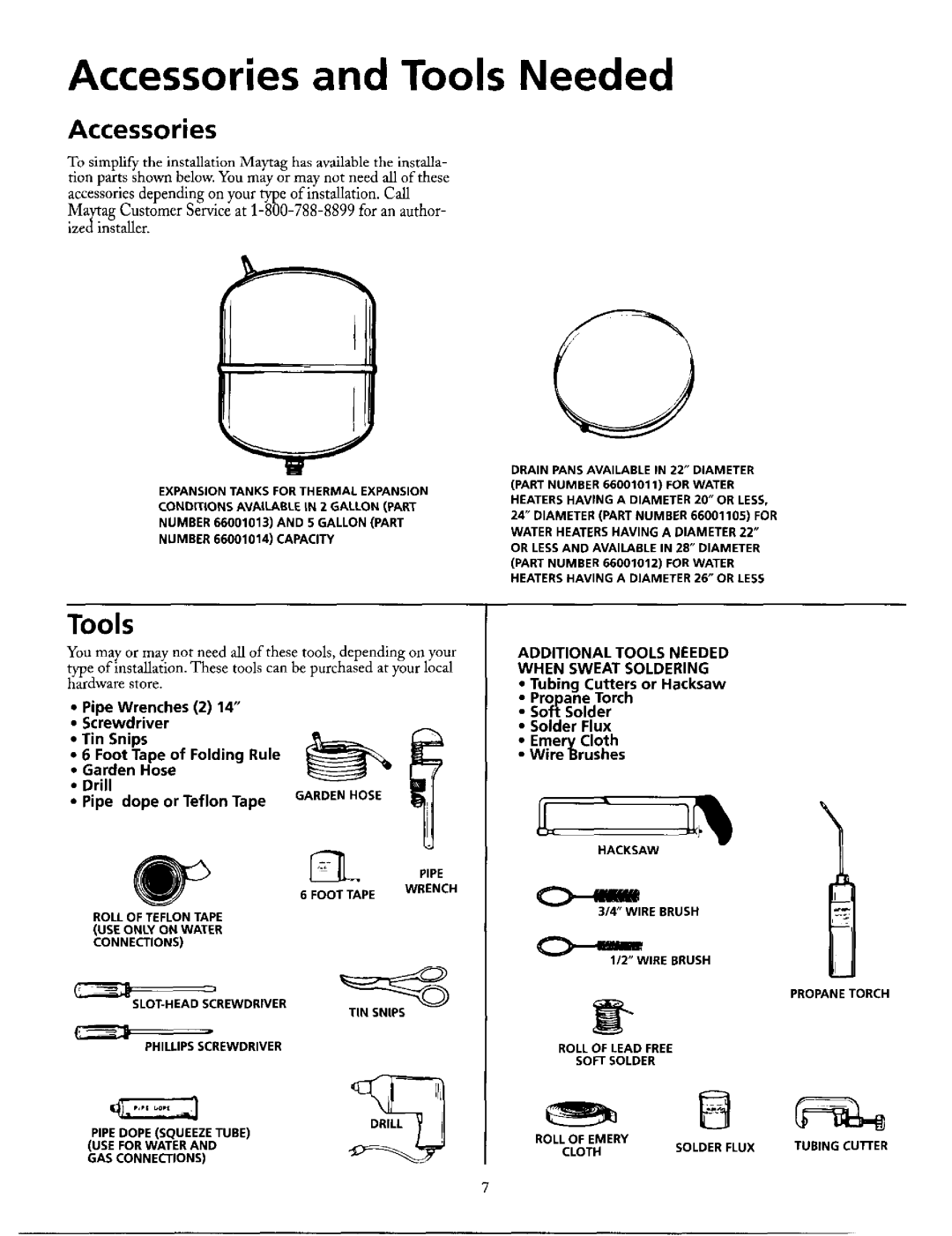 Maytag HN41240X, HN51240X manual Accessoriesand Tools Needed 