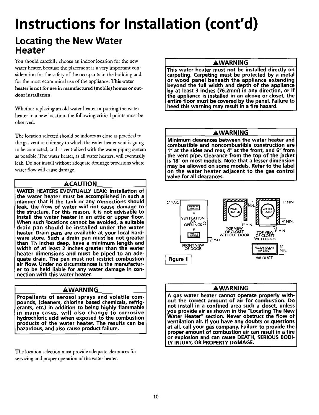 Maytag HN51240X, HN41240X manual Instructions for Installation contd, Locating the New Water Heater 