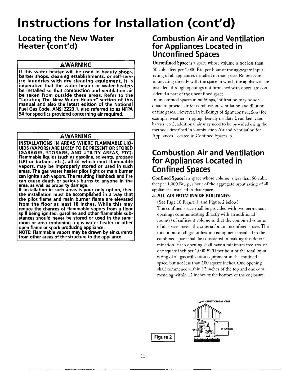 Maytag HN41240X manual Instructions, Installation contd, Locating, the New, Combustion Air and Ventilation, Heater, Water 