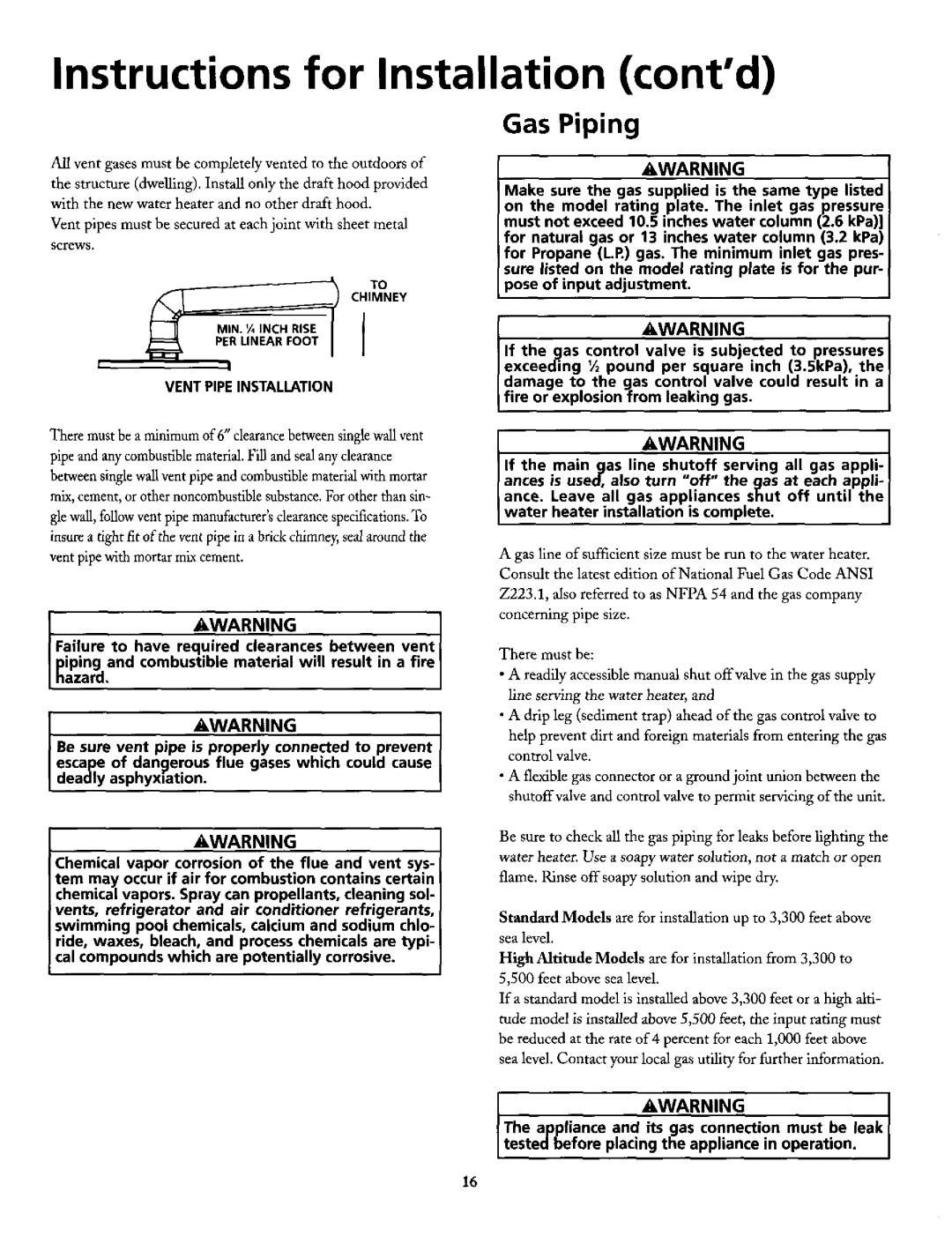 Maytag HN51240X Gas Piping, Instructions for Installation contd, Make sure the gas supplied is the, same, type listed 