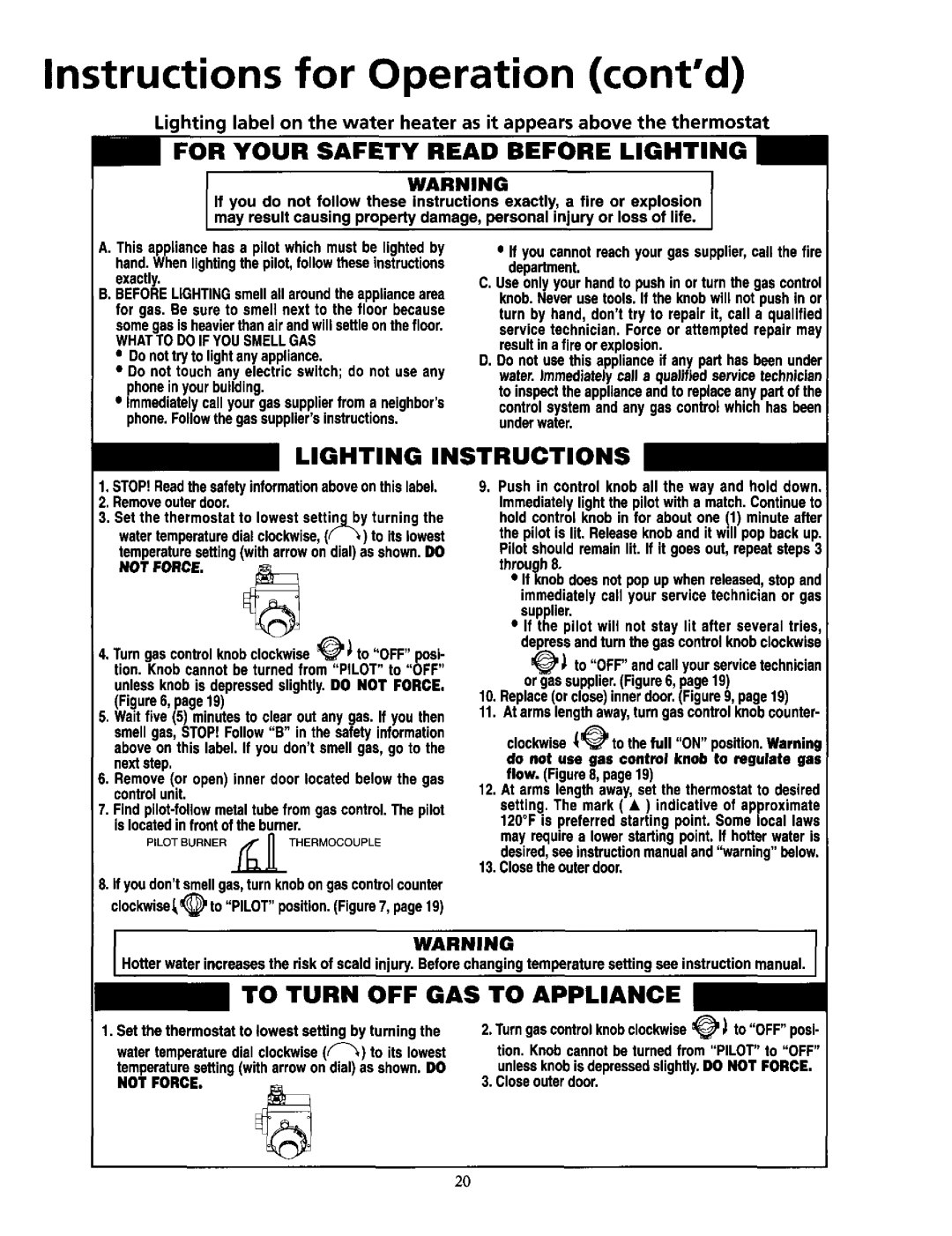Maytag HN51240X manual Instructions for Operation contd, For Your Safety Read Before Lighting, To Turn Off Gas To Appliance 