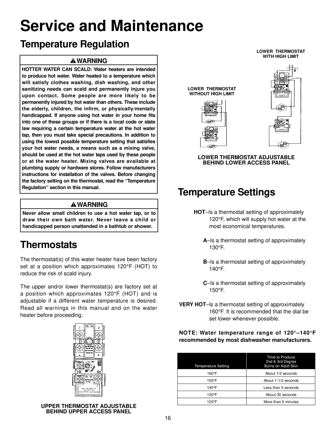 Maytag HR630SJLS, HR652SJRT, HR682SJRT Service and Maintenance, Temperature Regulation, Thermostats, Temperature Settings 