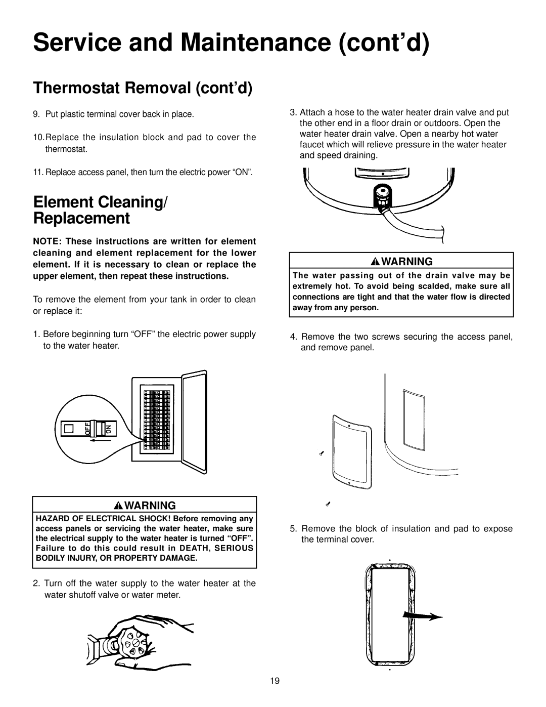 Maytag HR640DJLS, HR652SJRT, HR682SJRT, HR666DJRT, HR652DJRT manual Thermostat Removal cont’d, Element Cleaning Replacement 