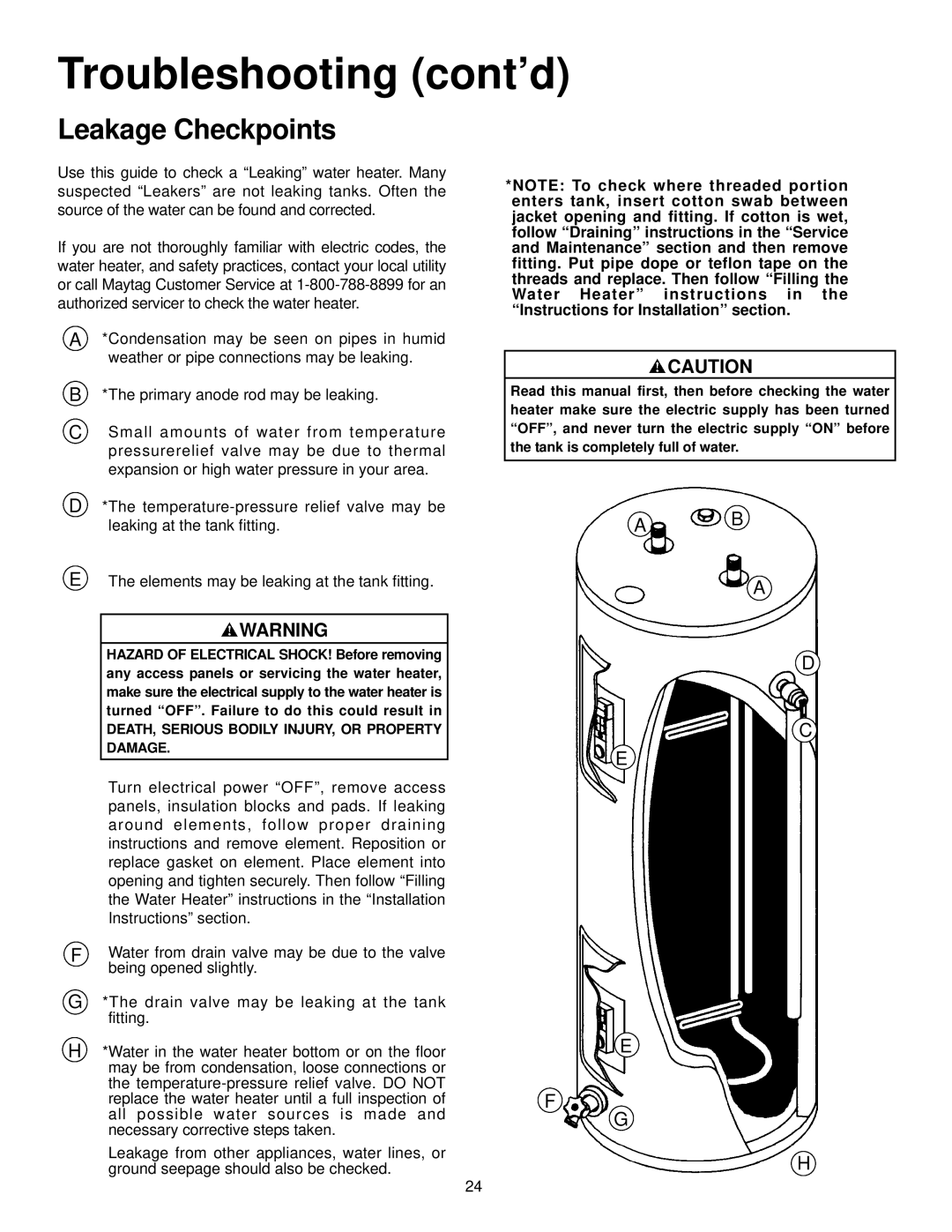 Maytag HR666DJRT, HR652SJRT, HR682SJRT, HR652DJRT, HR666SJRT, HR682DJRT, HR6120DJRT, HR640SJRS, HR640SJRT Leakage Checkpoints 