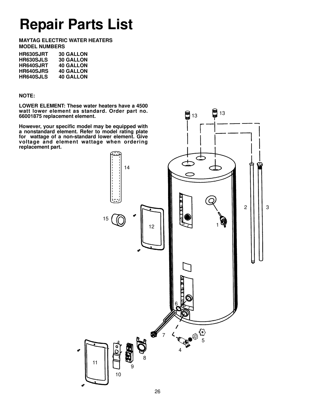 Maytag HR666SJRT, HR652SJRT, HR682SJRT, HR666DJRT, HR652DJRT, HR682DJRT, HR6120DJRT, HR640SJRS, HR640SJRT manual Repair Parts List 