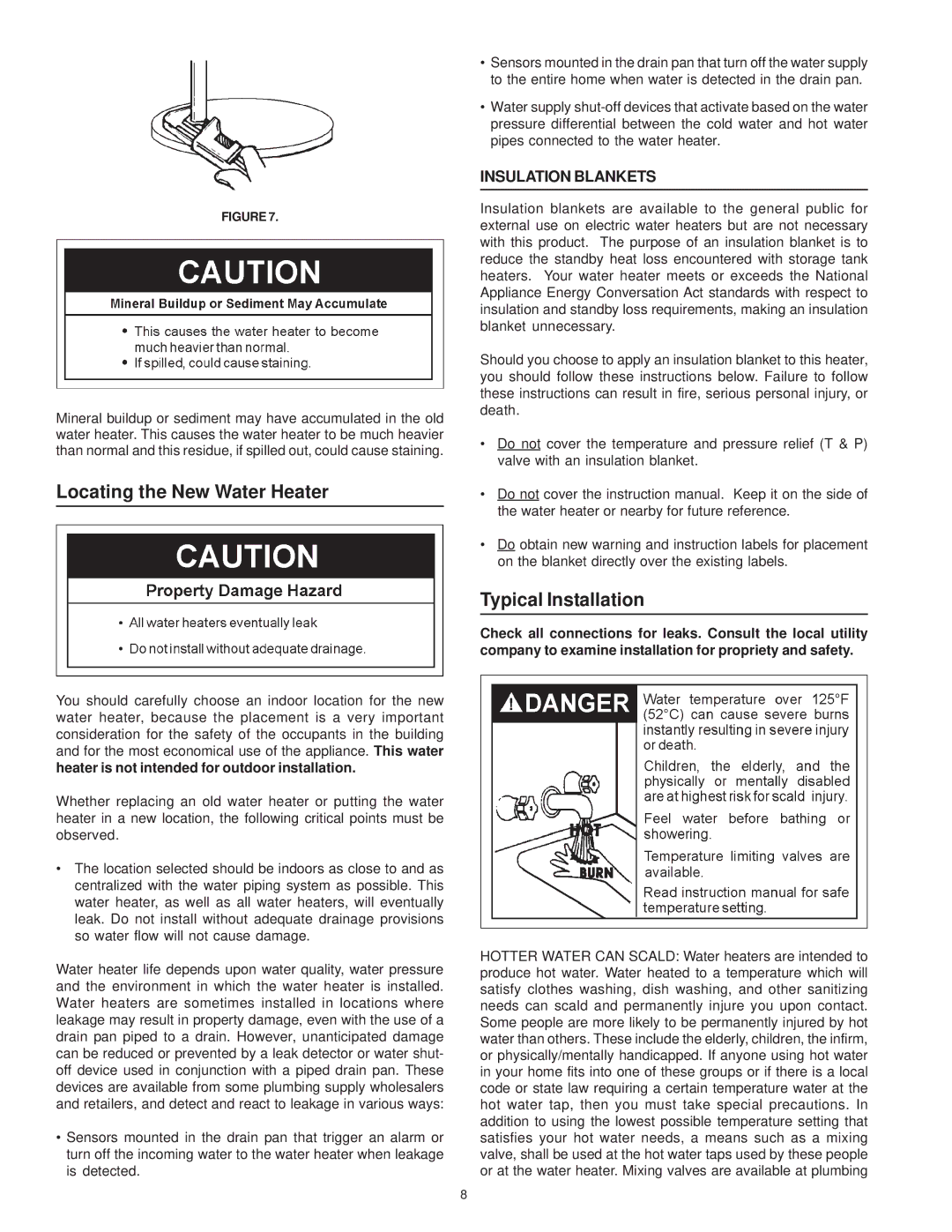 Maytag HRE11240S, HRE41282T, HRE41250S, HRE41250T, HRE41240S, HRE11282T Locating the New Water Heater, Typical Installation 