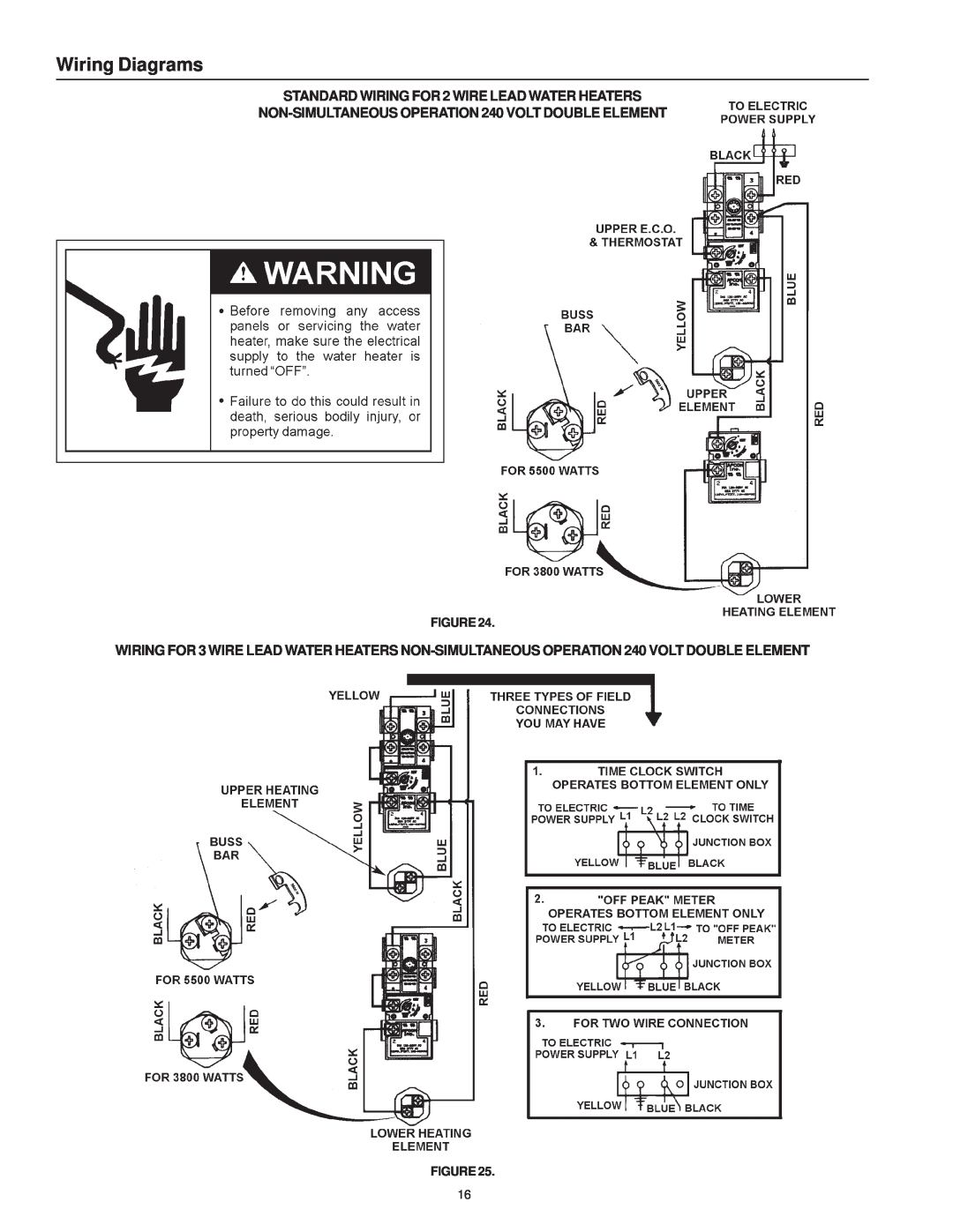 Maytag HRE11240S, HRE41282T, HRE41250S, HRE41250T, HRE41240S Wiring Diagrams, STANDARD WIRING FOR 2 WIRE LEAD WATER HEATERS 