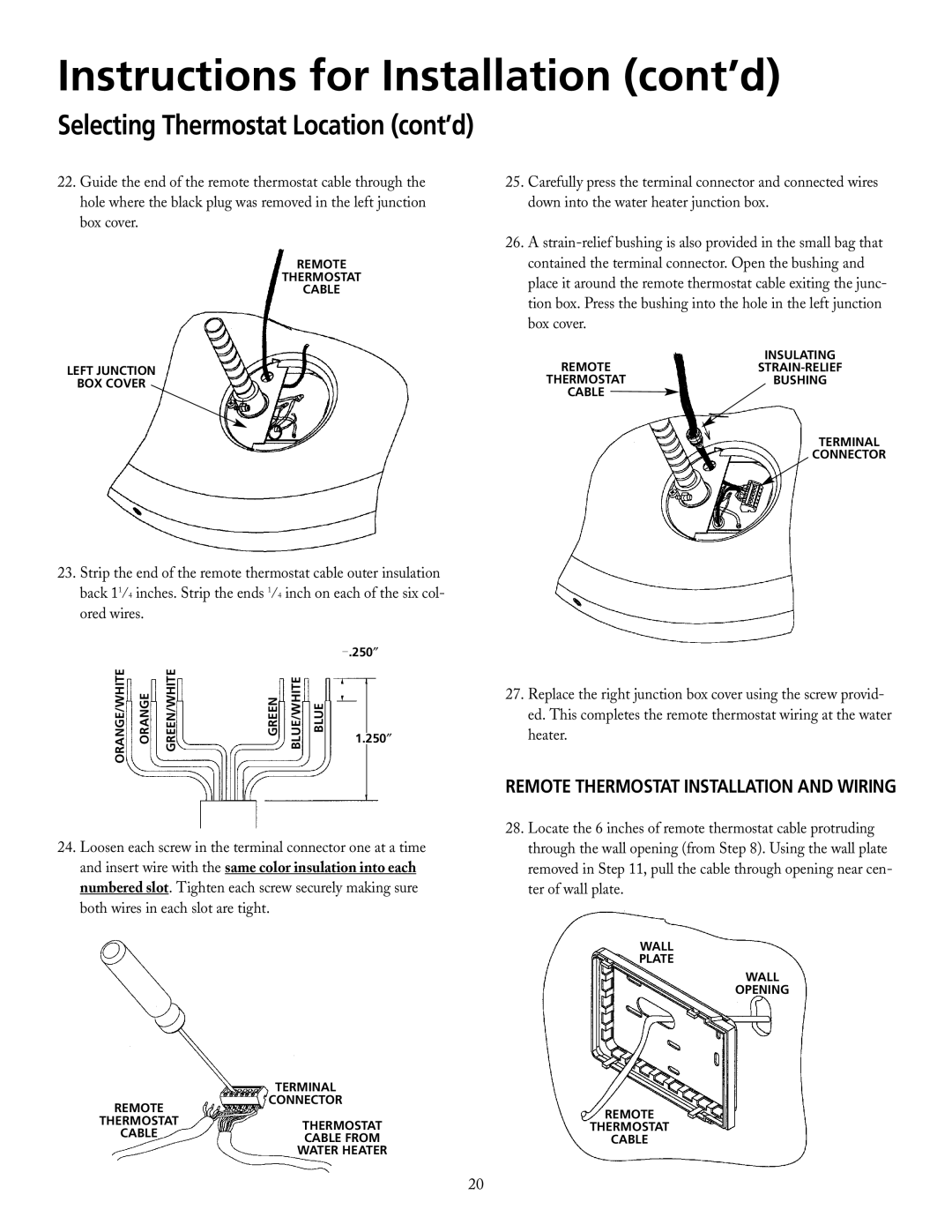 Maytag HRE21250PC, HRE21282PC manual Selecting Thermostat Location cont’d, Remote Thermostat Installation and Wiring 