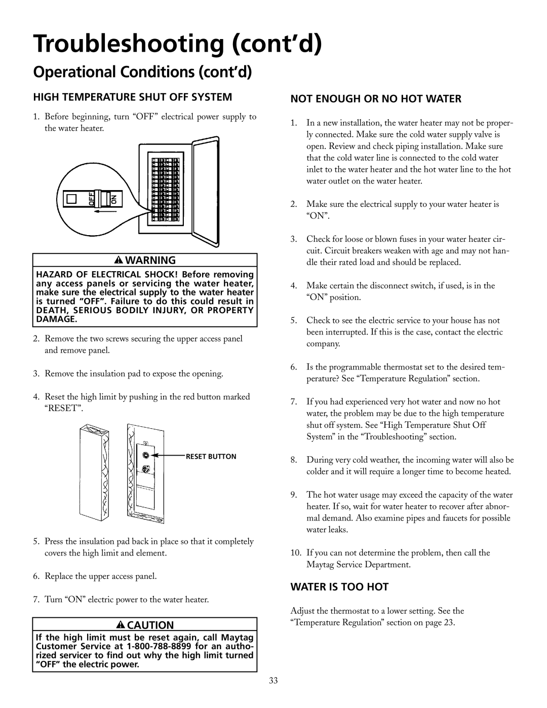 Maytag HRE21282PC, HRE21250PC manual Troubleshooting cont’d, Operational Conditions cont’d 