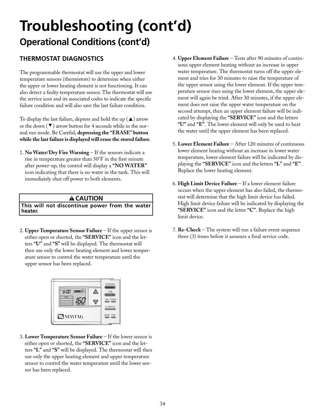 Maytag HRE21250PC, HRE21282PC manual Thermostat Diagnostics 