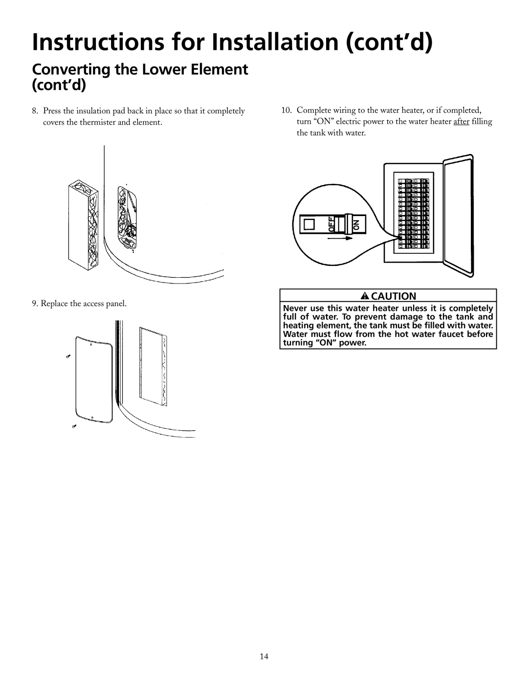 Maytag HRE21250PC Instructions for Installation cont’d, Converting the Lower Element cont’d, Replace the access panel 