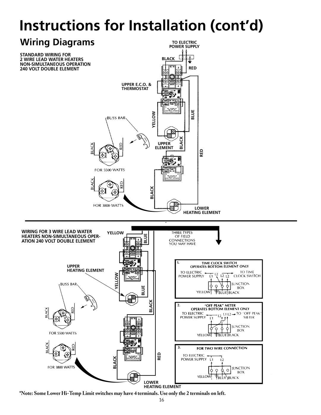 Maytag HRE2950T, HRE3966T, HRE3950T, HRE2940T Wiring Diagrams, Instructions for Installation cont’d, Standard Wiring For 