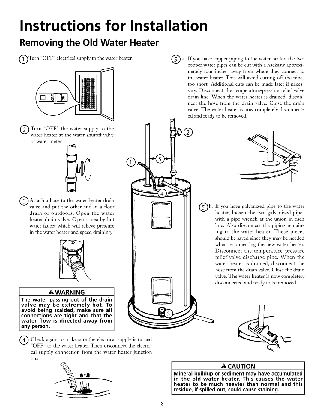 Maytag HRE3940T, HRE3966T, HRE3950T, HRE2950T, HRE2940T, HRE2950S Instructions for Installation, Removing the Old Water Heater 