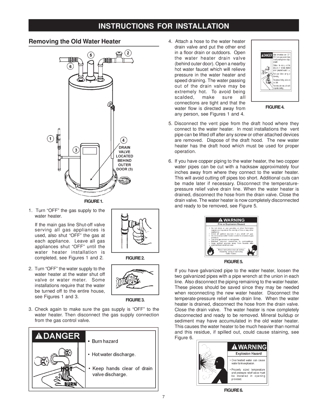 Maytag HRN31250Q, HRN11240X, HRN11250Q, HRP31240X, HRP11240X Instructions for Installation, Removing the Old Water Heater 