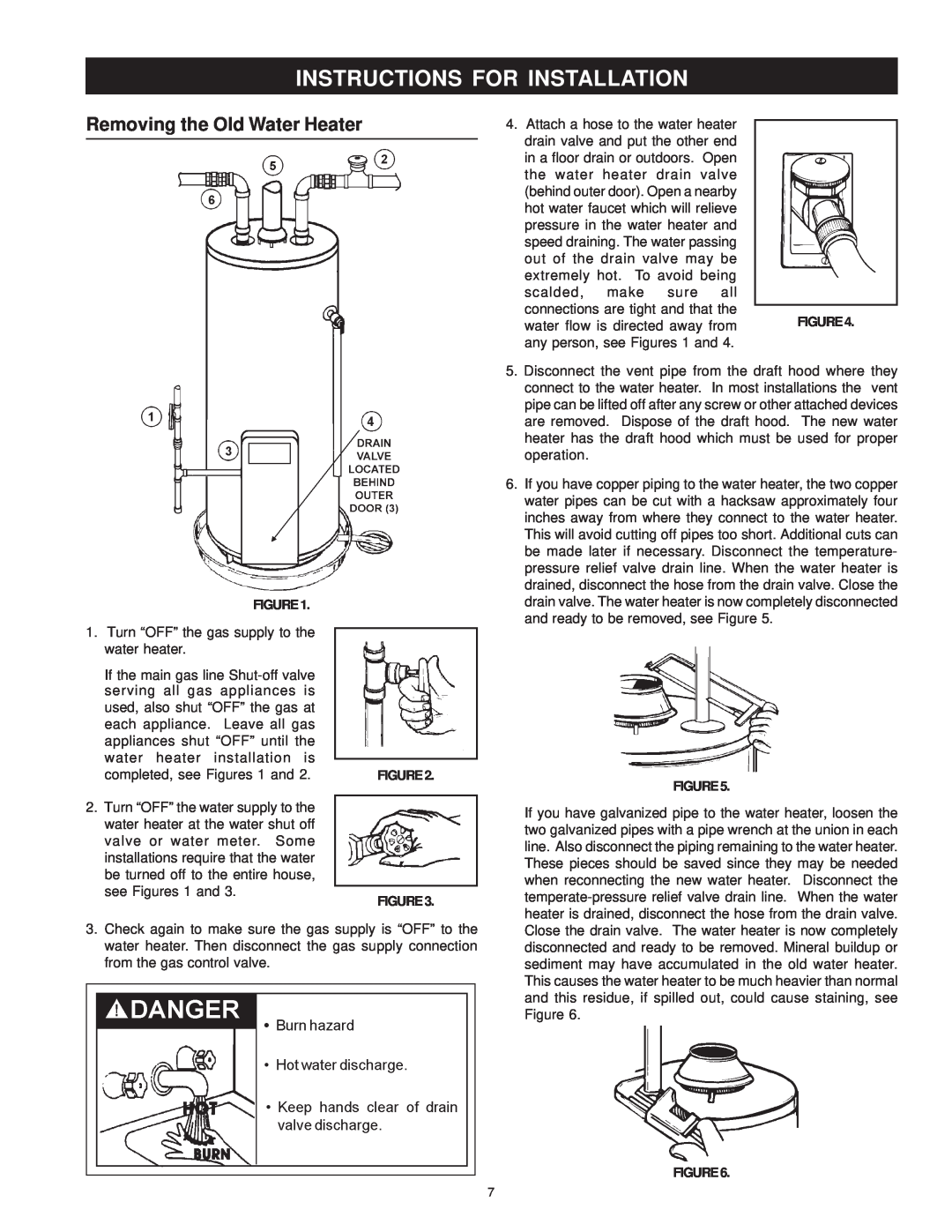 Maytag HRN31250Q, HRN11240X, HRN11250Q, HRP31240X, HRP11240X Instructions For Installation, Removing the Old Water Heater 