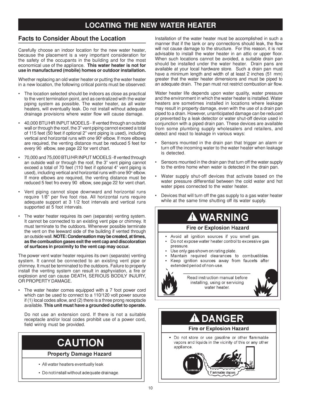 Maytag HRP11240P, HRN11250P, HRP31250P, HRP31240P manual Locating the NEW Water Heater, Facts to Consider About the Location 