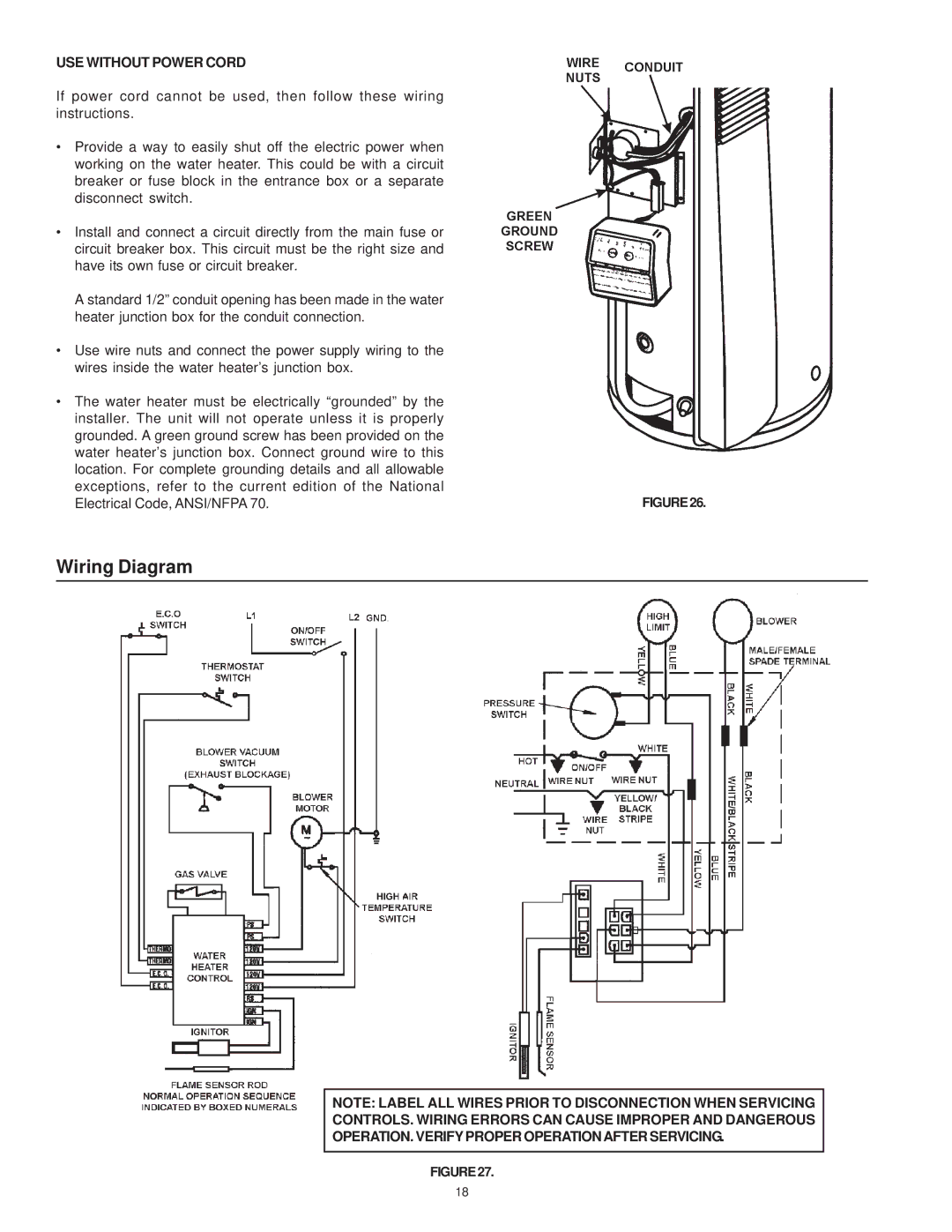 Maytag HRN31240P, HRN11250P, HRP31250P, HRP31240P, HRP11275P, HRN31275P, HRN31250P manual Wiring Diagram, USE Without Power Cord 