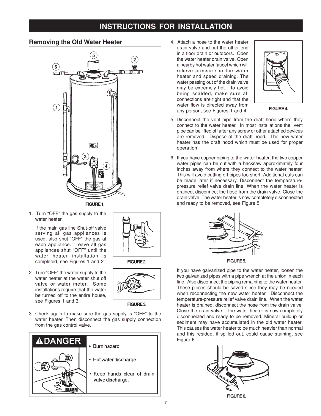 Maytag HRP31275P, HRN11250P, HRP31250P, HRP31240P, HRP11275P Instructions for Installation, Removing the Old Water Heater 