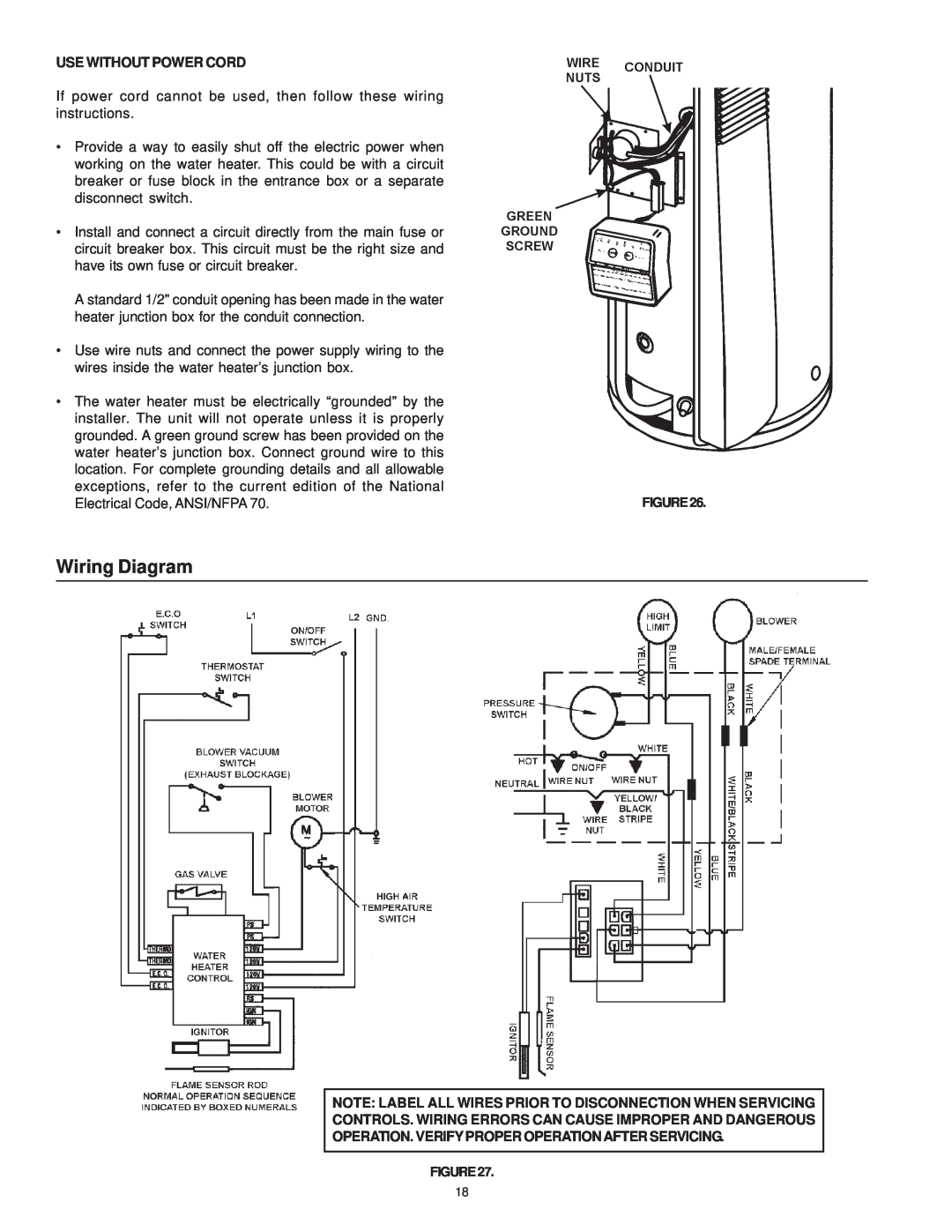 Maytag HRN31240P, HRN11250P, HRP31250P, HRP31240P manual Wiring Diagram, Use Without Power Cord, Electrical Code, ANSI/NFPA 