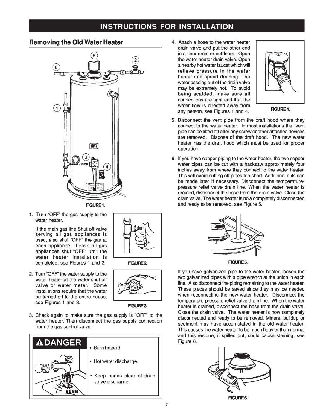 Maytag HRP31275P, HRN11250P, HRP31250P, HRP31240P, HRP11275P Instructions For Installation, Removing the Old Water Heater 