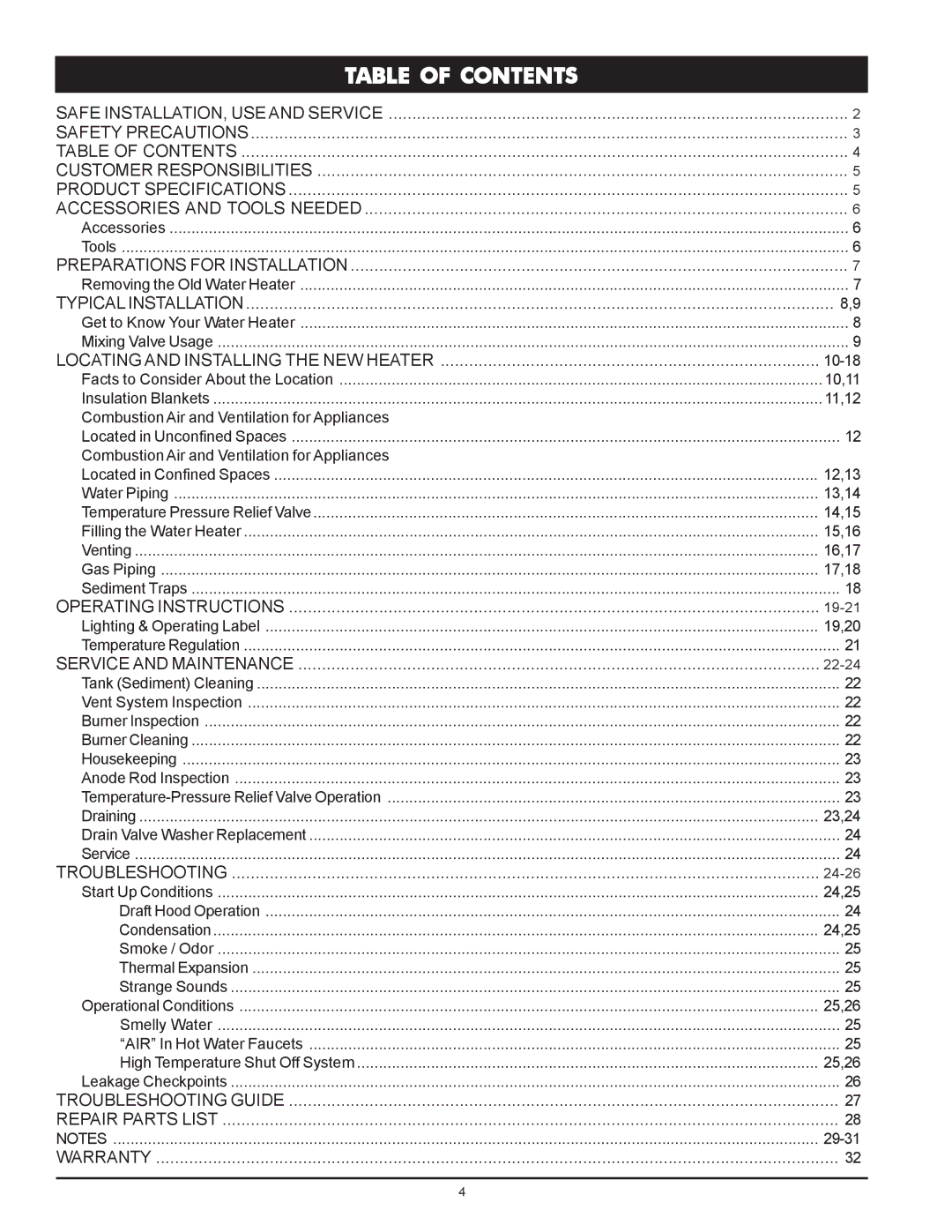 Maytag HRP4975S, HRN4975S, HRN5975S, HRP5975S manual Table of Contents 