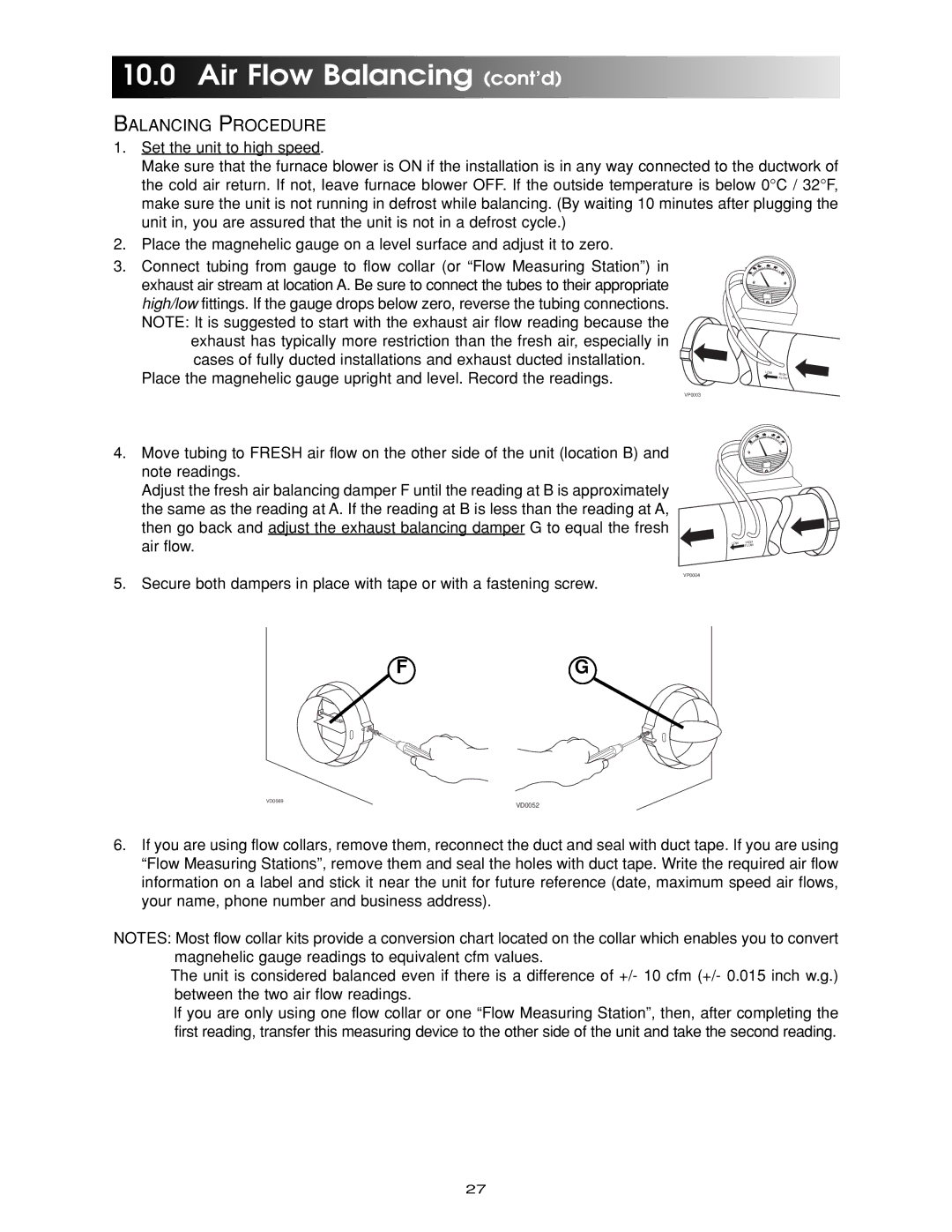 Maytag ERV-150, HRV-210, ERV-210, HRV-150 manual Balancing Procedure 