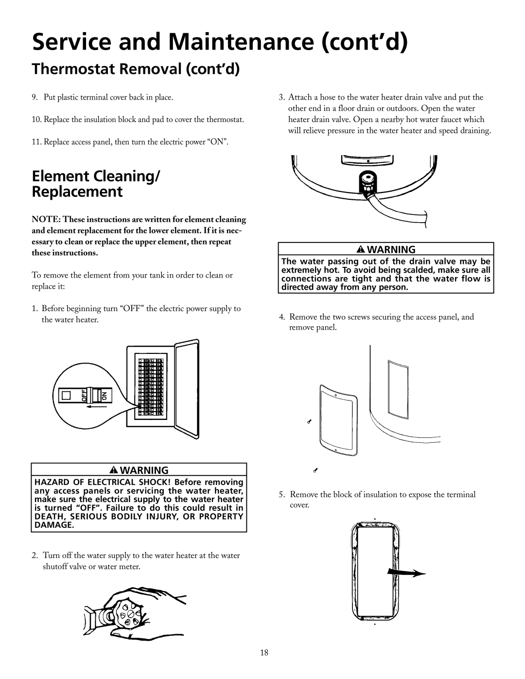 Maytag HRX40DERT, HRX30DERT, HRX52DERT, HRX66DERT, HRX52DERS manual Thermostat Removal cont’d, Element Cleaning Replacement 